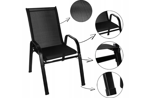 ZESTAW MEBLI OGRODOWYCH NA BALKON TARAS 3 EL: STOLIK ,2 FOTELE METAL CZARNY