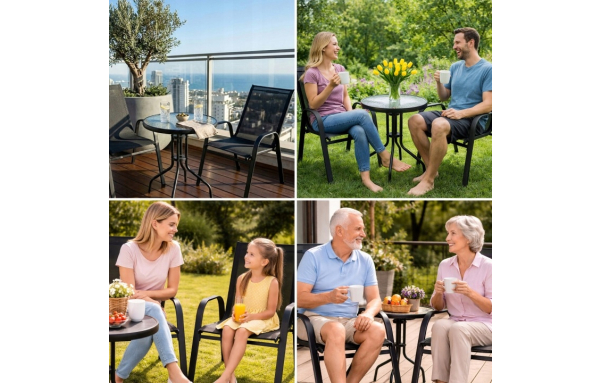 ZESTAW MEBLI OGRODOWYCH NA BALKON TARAS 3 EL: STOLIK ,2 FOTELE METAL CZARNY