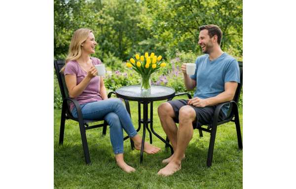 ZESTAW MEBLI OGRODOWYCH NA BALKON TARAS 3 EL: STOLIK ,2 FOTELE METAL CZARNY