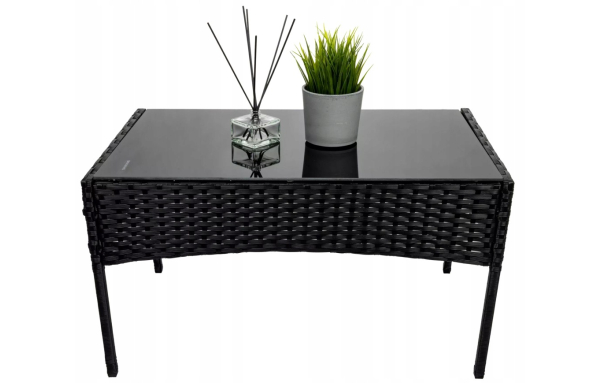 ZESTAW MEBLI OGRODOWYCH RATTAN CZARNY NA TARAS FOTELE SOFA STOLIK