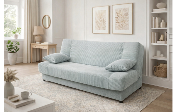 Wersalka JAŚ sztruks SZARA MIĘTA z funkcją spania pojemnik sprężyny