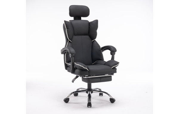 Fotel biurowy obrotowy LEON wygodne krzesło ergonomiczne podnóżek czarny