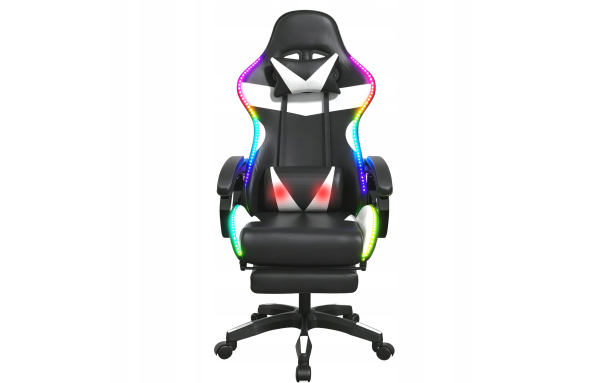 FOTEL GAMINGOWY CZERWONO - CZARNY - MASAŻ + LED