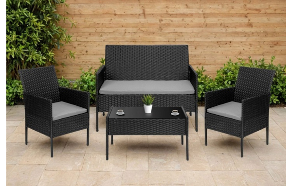 Zestaw Mebli Ogrodowych Technorattan Sofa Krzesła Stolik odporne na wodę kolor czarny