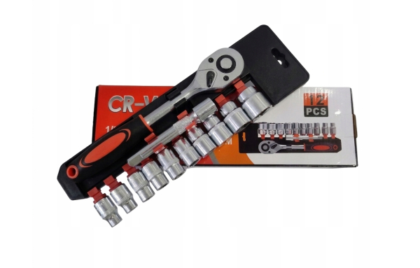 zestaw KLUCZY NASADOWYCH 1/2" 12el GRZECHOTKA PRZEDŁUŻKA NASADKI stal CR-V